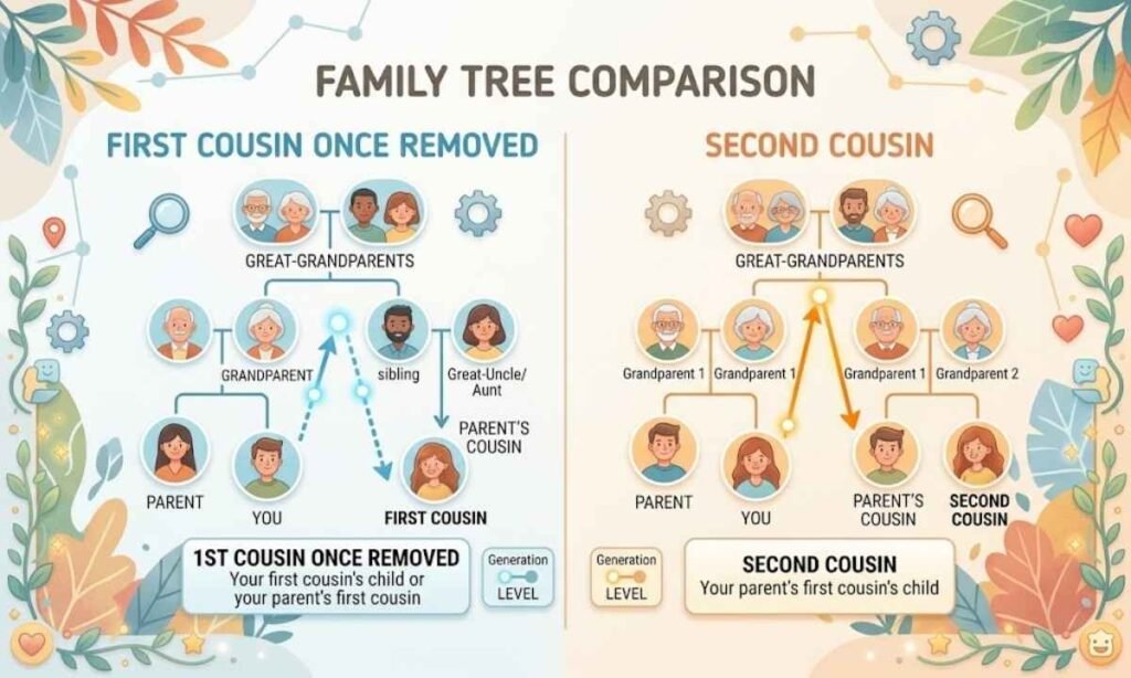 First Cousin Once Removed vs Second Cousin Family Tree