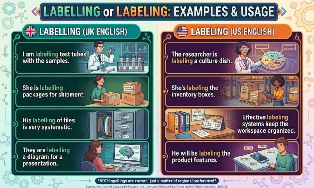 Labelling or Labeling in Example Sentences