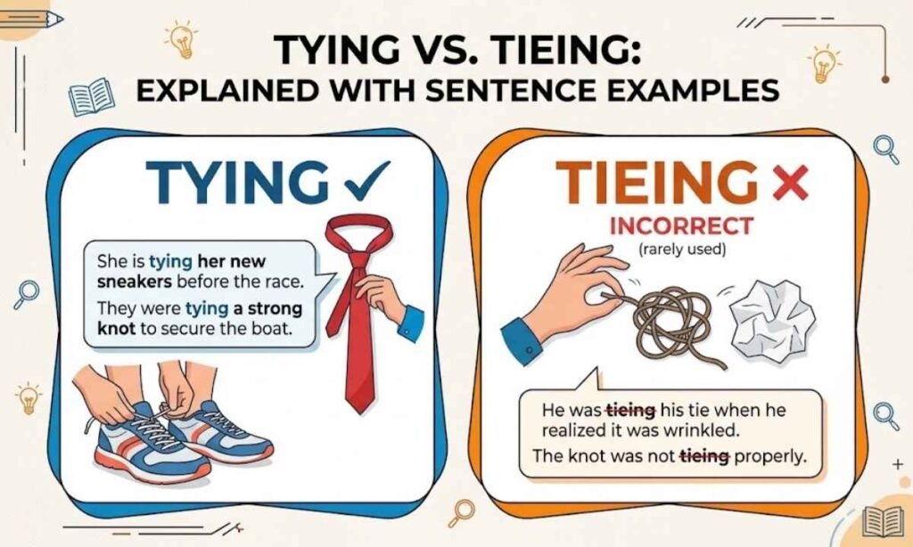Tying or Tieing Examples in Sentences